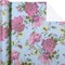 Kraft Floral Wrapping Paper – Mini Roll 17" x 16.5 Ft | Vintage Pink Flowers for Wedding, Birthday, Bridal Shower & DIY Crafts (Pink & Blue Floral)